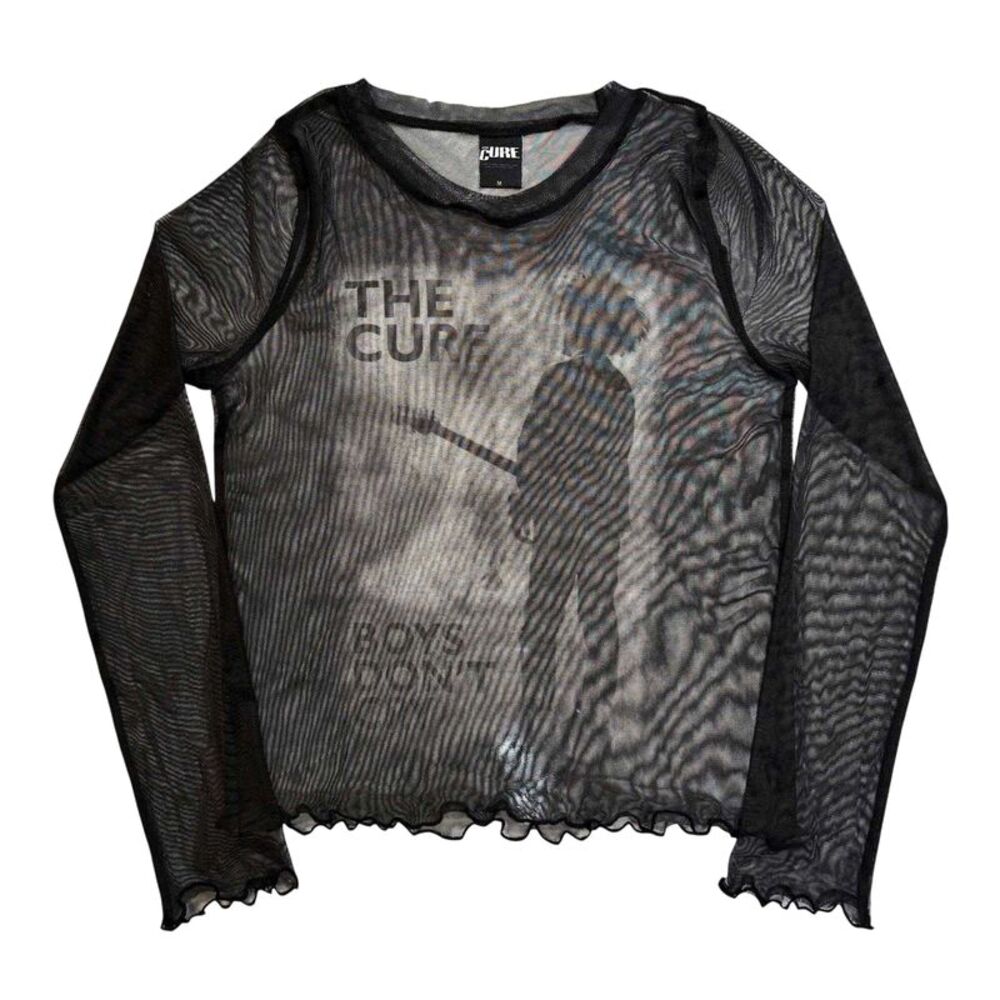 The Cure Womens/Ladies Boys Don�'t Cry Mesh Long-Sleeved Crop Top / Black